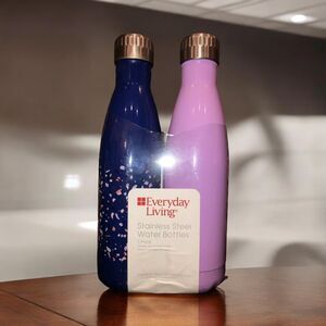 2 Pack Lilac Navy Everyday Living‎ Stainless Steel Water Bottles 16.4 Fl Oz Each